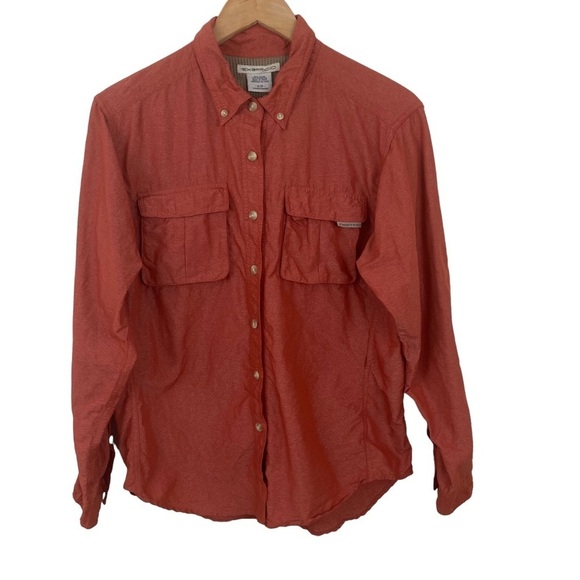 ExOfficio Womens Outdoors Vented Top Button Front Collared Orange Sz S Sporty - Picture 1 of 10
